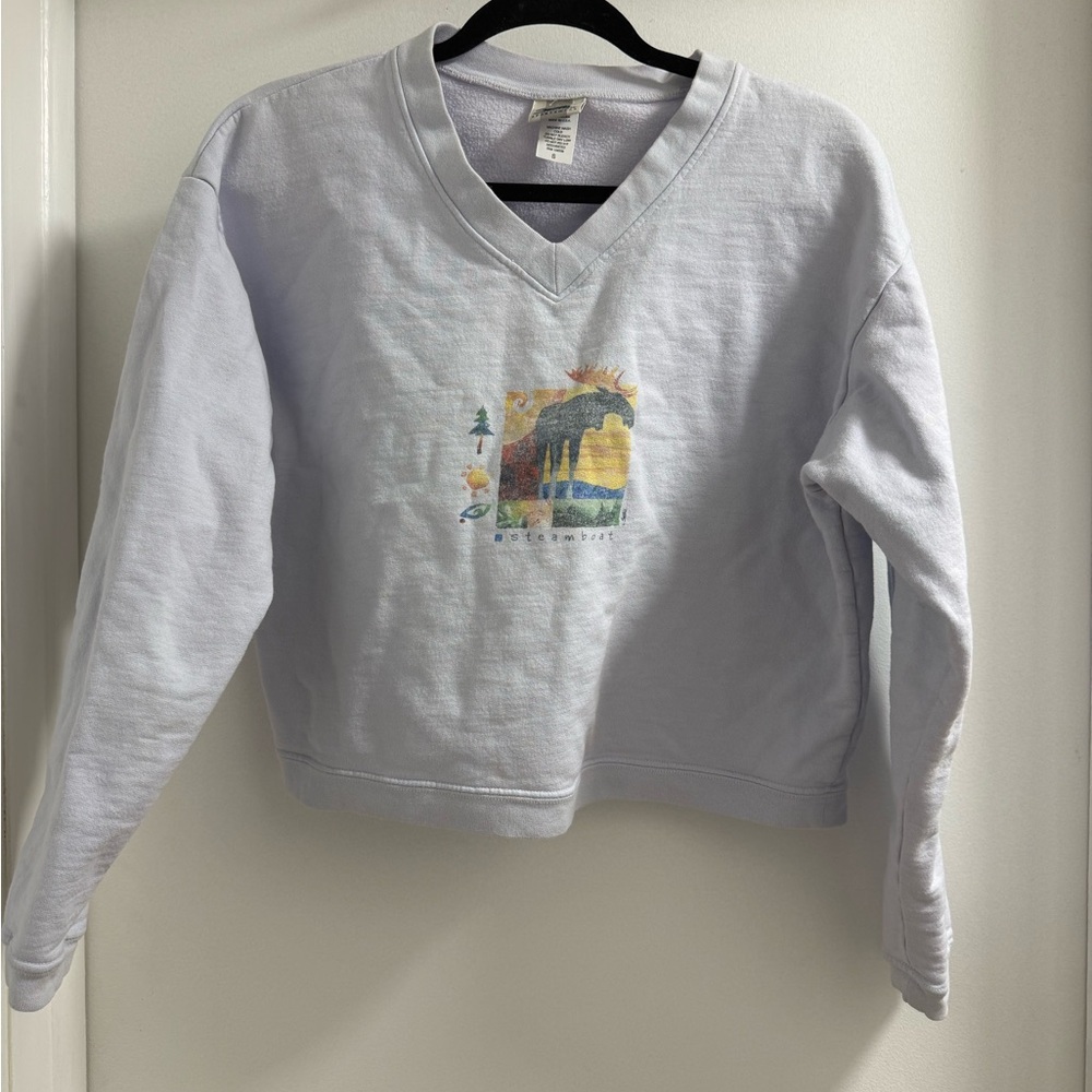 Women's Steamboat Springs Light Gray Vintage V-Neck Crop Sweatshirt